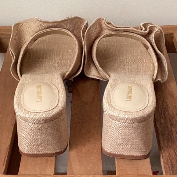 Larroude Brigitte Ruffle Mule Block Heel Raffia - Picture 7 of 11